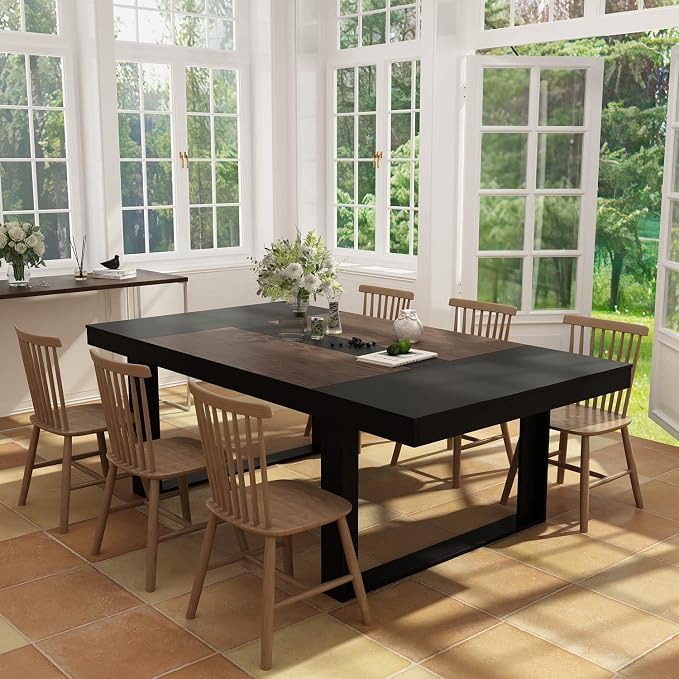 ECACAD 7FT Conference Table for 6-8 People, Large Rectangular Meeting Table, Modern Seminar Table for Office Meeting Conference Room, Black and Deep Brown (86.8”L x 47.2”W x 29.4”H)