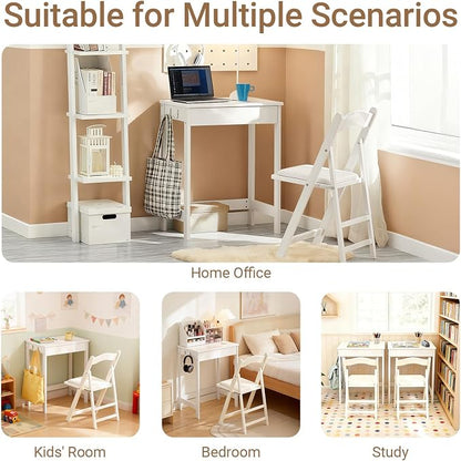 Haotian Small Desk with Drawers, Mini Writing Table, Vanity Table Computer Workstation Children Teenagers Desk with Hooks, White FWT43-W