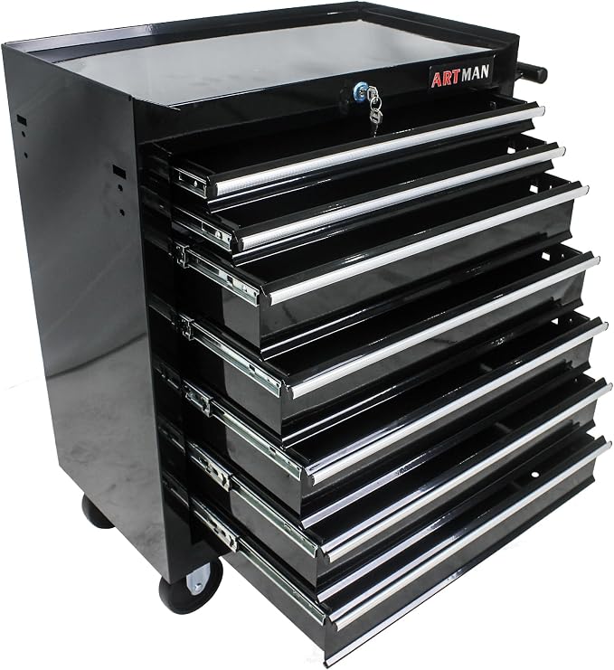 RYH 7 Drawers Rolling Tool Chest & Tool Box on Wheels | Heavy Duty Metal Cart with Ball Bearing Drawers | Fits US General Tool Box for Garage Storage (Black, 7 Drawers（29.9" H × 24.2" W × 12.9" D)