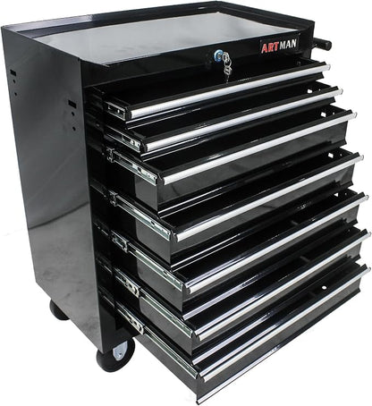 RYH 7 Drawers Rolling Tool Chest & Tool Box on Wheels | Heavy Duty Metal Cart with Ball Bearing Drawers | Fits US General Tool Box for Garage Storage (Black, 7 Drawers（29.9" H × 24.2" W × 12.9" D)