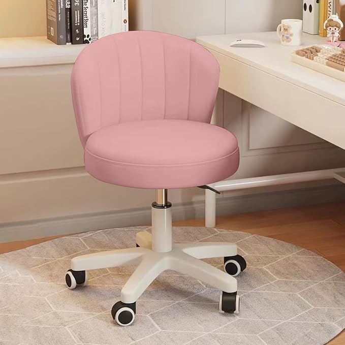 Small Desk Chair Round Rolling Chair with Back PU Leather Height Adjustable Swivel Vanity Work Computer Stool Chair for Home Office Bedroom, Set of 4