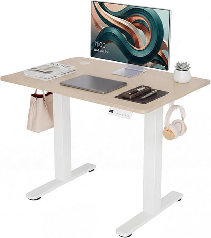 Claiks Electric Standing Desk 32 x 19 Inches, Compact Adjustable Height Motorized Sit Stand Desk with 3 Memory Presets & Cable Management, Space-Saving Computer Workstation for Bedroom, Nature