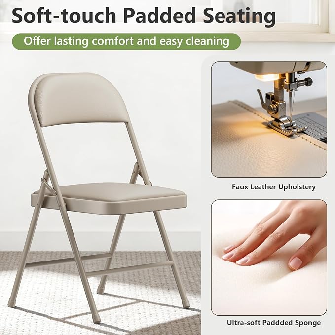 12 Pack Folding Chairs, PU Leather Folding Dining Chairs with Padded Cushion Seat & Back, Indoor Outdoor Folding Chair Set for Home Office, Parties, Events, Wedding, Extra Guest Seating