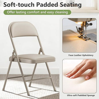 2 Pack Folding Chairs, PU Leather Folding Dining Chairs with Padded Cushion Seat & Back, Indoor Outdoor Folding Chair Set for Home Office, Parties, Events, Wedding, Extra Guest Seating