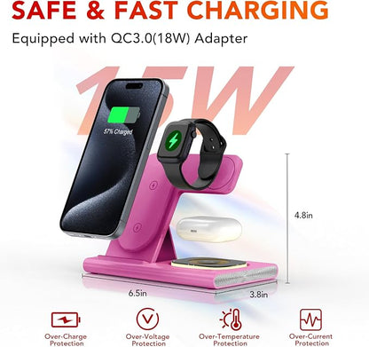 3 in 1 Charging Station for iPhone 17 - Wireless Charger for Apple Devices for iPhone 17 16 15 14 13 12 11 Pro Max - Foldable Wireless Charging Station Dock Stand for Apple Watch Series & AirPods