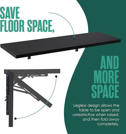 Houseables Wall Mounted Desk, Murphy Desk, Wall Mounted Folding Table, Laundry Folding Table, Fold Down Work Bench, Foldable Mount Station, Floating Bar, Hanging, Dining, Kitchen, Clothes, 48x16 Black
