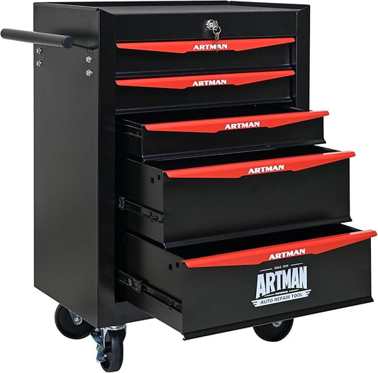 RYH 5 Drawers Rolling Tool Chest - Heavy Duty Mobile Tool Cart with Locking Wheels & Ball Bearing Drawers 30.5" H x 20.9" W x 13" D, Garage Tool Storage Cabinet (Black, 5 Drawers)