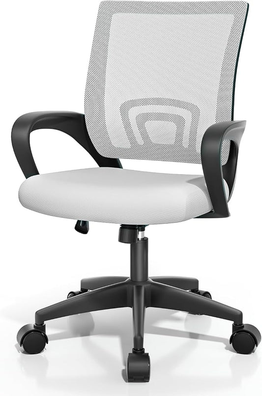 Magshion Ergonomic Office Desk Chair, Mid-Back Mesh Computer Chair, Swivel Chair with Breathable Backrest & Lumbar Support, Adjustable Height for Gaming, Work, Study, 300 Lbs Capacity, White