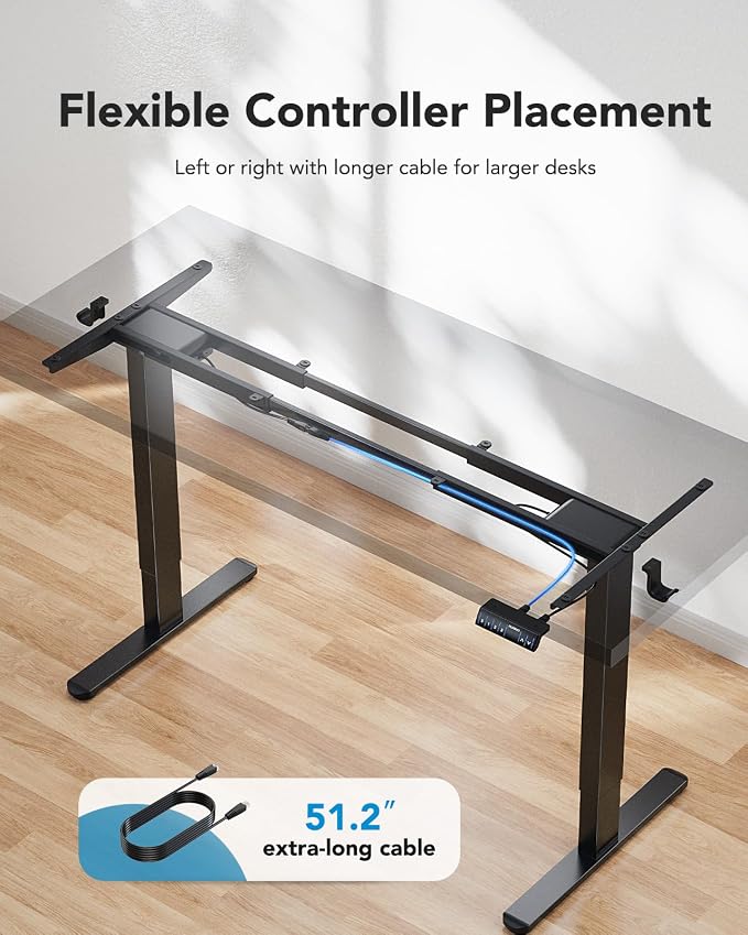 HUANUO Electric Standing Desks Frame with 265 lbs Dual Motor,Thick T-Shaped Desk Legs Made of Automotive Grade Steel,for Max 90″x31.5″ Desktop, Height Adjustable Desk Frame for Home Office, Frame Only