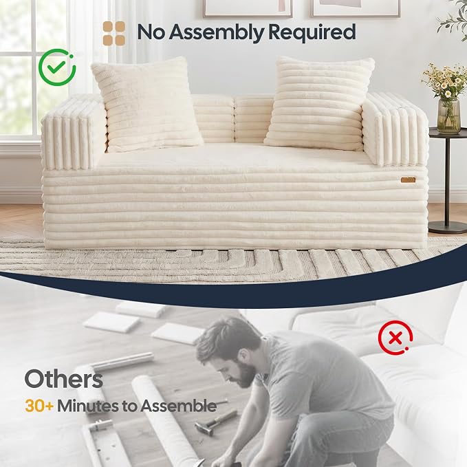 COMAX Futon Sofa Bed, 4‑in‑1 Convertible Sofa Bed, Folding Boneless Couches | Boneless Couch for living room, Fold Out Small Foldable Loveseat Floor Sleeper Mattress Lounge Space‑Saving, Light Beige