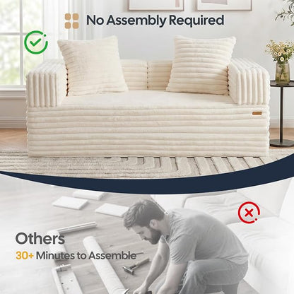 COMAX Futon Sofa Bed, 4‑in‑1 Convertible Sofa Bed, Folding Boneless Couches | Boneless Couch for living room, Fold Out Small Foldable Loveseat Floor Sleeper Mattress Lounge Space‑Saving, Light Beige