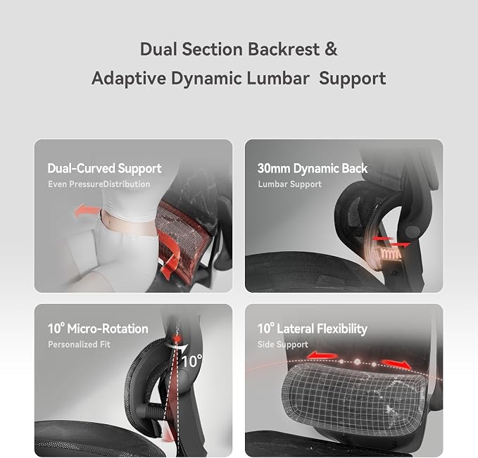 SIHOO M59AS Ergonomic Office Chair, Desk Chair with 3D Flip-up Armrests, Computer Chair with Dual Back Design and Adaptive Dynamic Lumbar Support Black