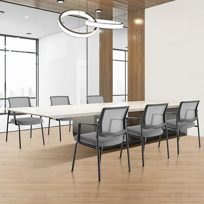 Sweetcrispy Mesh Back Stacking Arm Chairs, Upholstered Fabric Stacking Chairs, Sturdy Metal Office Chairs, Easy to Use and Store, Outdoor and Indoor, for Home, School, Party, Church, 1 Pack Grey