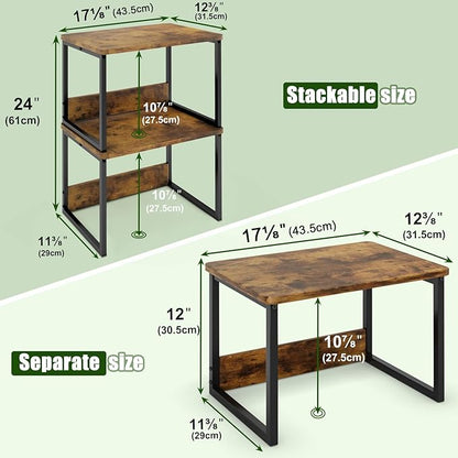 MARTY Desktop Printer Stand 2 Pack Printer Stand with Storage for Desk, Shelf Organzier for Home/Office Printer Riser Under Desk Small Table for Fax Machine Scanner(Rustic Brown)