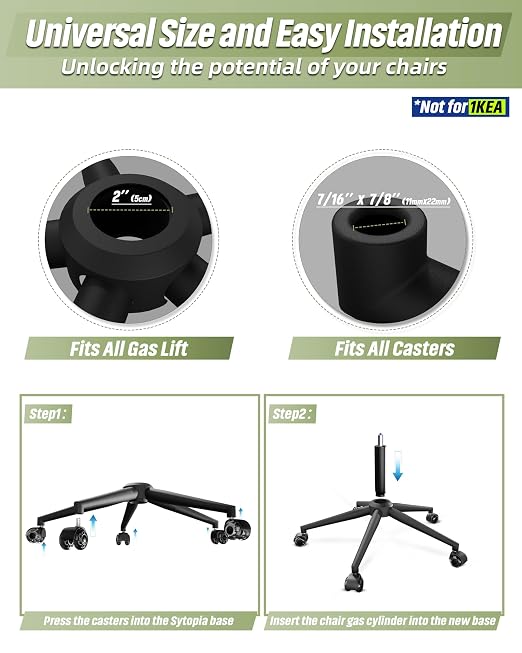 Sytopia 24''(60cm) Criss Cross Home Office Swivel Chair Base Replacement with Rubber Casters, Heavy Duty Desk Chair Reinforced Metal Leg, Universal Caster and Gas Cylinder Size, Matte Black