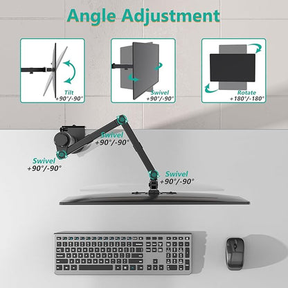 WALI Single Monitor Mount, Single Monitor Arm Desk Mount, Up to 32 inch Ultrawide, Regular Screens up to 27 inches, 22lbs, Adjustable Mount with C-CLAMP for Home Office Application(M001), Black