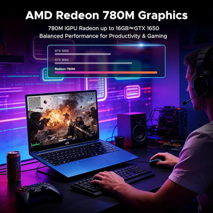 NIMO 17.3" IPS-Gaming-Laptop, AMD Ryzen 7 8745HS Up to 4.9GHz Beat R9 7940HS 16GB RAM 512GB SSD Radeon 780M-Graphics, WiFi 6E USB4 Backlit Keyboard Fingerprint, Win 11 PC for Work & Play 2-Yr Warranty