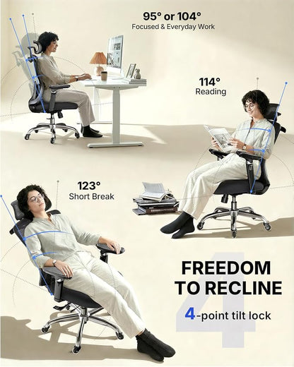 HUANUO Ergonomic Office Chair with 6D Armrest, Seat Depth Adjustment, Lumbar Support, Quiet Rubber Caster, High Back Mesh Gaming Chair with 3D Headrest, Big and Tall Chair for Home Office, Pack of 8
