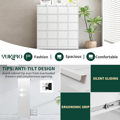 5 Drawer File Cabinet with Lock, Vertical File Cabinet with Lock, Locking File Cabinet Hanging Files for A4/ Legal/Letter, Require Assembly, White