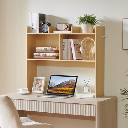 Nromant Desktop Bookshelf, Wooden Desk Storage Hutch with 5 Shelves, 3-Tier Desktop Display Organizer Rack for Office Home (Natural, 5 Shelves B)
