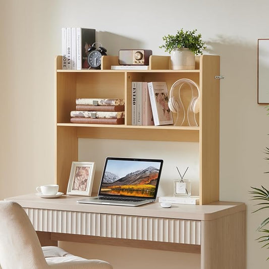 Nromant Desktop Bookshelf, Wooden Desk Storage Hutch with 5 Shelves, 3-Tier Desktop Display Organizer Rack for Office Home (Natural, 5 Shelves B)