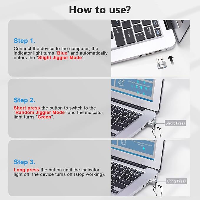 AUEDROT Mouse Jiggler Undetectable Metal USB Mouse Mover with Switch Button, Automatic Mini Mouse Shaker with 2 Jiggle Modes, Plug and Play, Keep Computer/Laptop Awake, Silver, 2 PCS