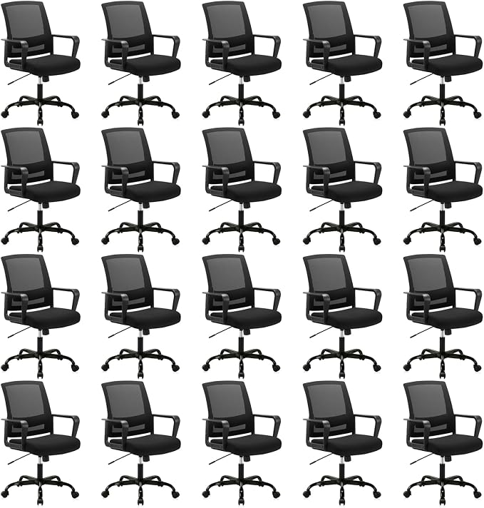 CLATINA Ergonomic Rolling Mesh Desk Chair with Executive Lumbar Support and Adjustable Swivel Design for Home Office Computer Black 20 Pack