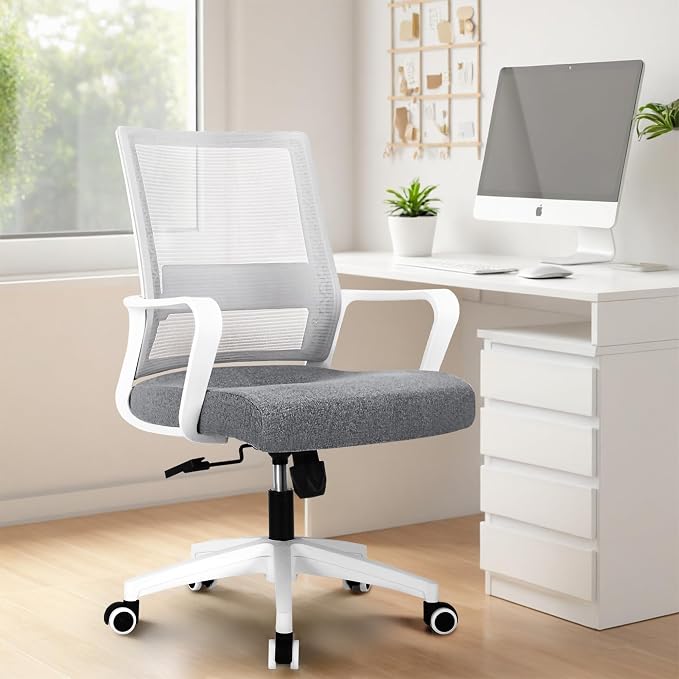 NEO CHAIR Office Desk Chair Gaming Computer Chair Ergonomic Mesh Mid Back with Rolling Wheels Lumbar Support Comfy Swivel Adjustable for Home Grey