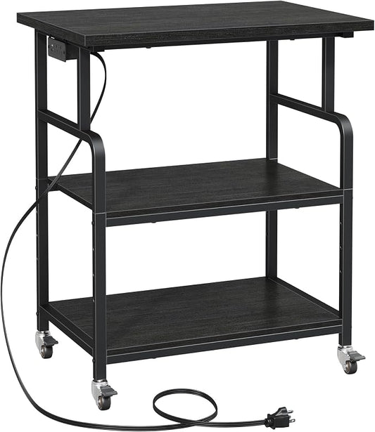 YAOHUOO 3 Tier Large Printer Stand with Power Outlet/Adjustable Shelf | 23.6"x19.6" Large Top,Fit 2-3 printers,Rolling Cart with Wheels,Table for Home Office,Fit 3D Printer/Heat Press/Laser,Black