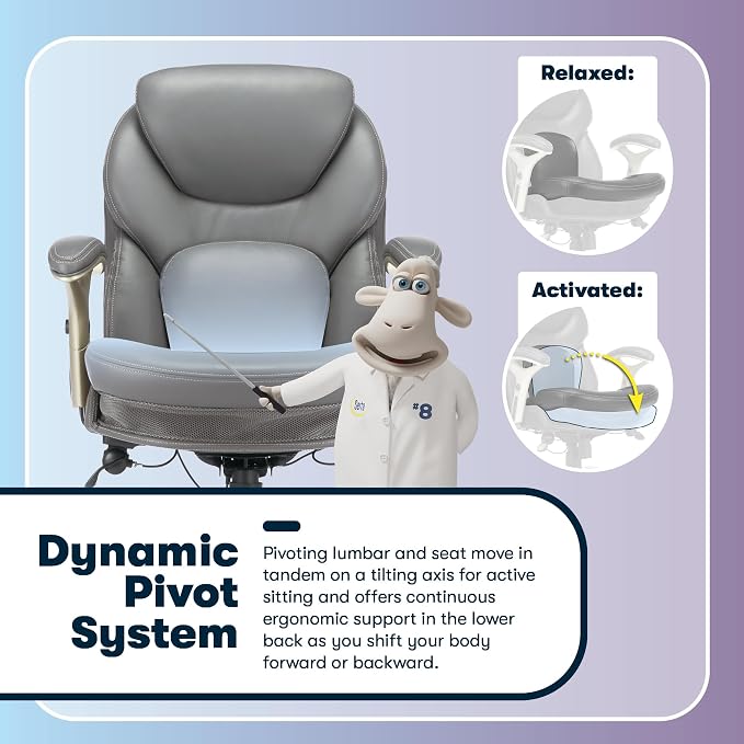 Serta Claremont Ergonomic Executive Office Chair with Back in Motion Technology, Adjustable Mid Back Desk Chair with Lumbar Support, Bonded Leather, Gray