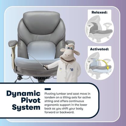 Serta Claremont Ergonomic Executive Office Chair with Back in Motion Technology, Adjustable Mid Back Desk Chair with Lumbar Support, Bonded Leather, Gray