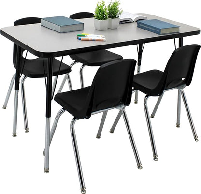FDP Rectangle Activity School and Office Table (24 x 48 inch), Standard Legs with Swivel Glides, Adjustable Height 19-30 inches; Quick Ship Single Box - Gray Top and Black Edge