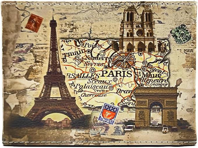 Pen Holder, Rectangle Vintage Pencil Holder with 2 Compartments, PU Leather Art Remote Control Holder Organizer Storage for Desk Accessory (Eiffel Tower)