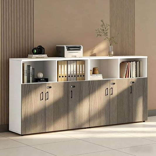File Cabinet with Password Lock, Wood Lateral Filing Cabinet for Letter/A4 Files, 3 Drawer with Door, Printer Stand with Open Shelves for Home Office