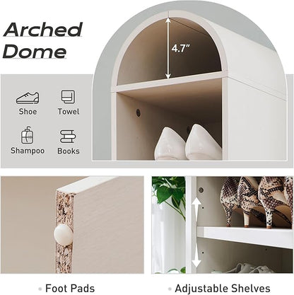IFGET 67" Tall Arched Bookshelf, 8 Tiers Arch Bookcase with Storage, Modern Farmhouse Book Shelf with Adjustable Shelves, Wood Bookshelf w/Open Display Shelves for Living Room, Office (Antique White)