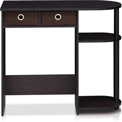 Furinno Go Green 32-Inch Brown Computer Desk, Office Desk with 2 Side Shelves and Storage Bins, Rectangular Home Office Desk, Gaming Desk for Home Office, Bedroom, Study Room, Dark Mocha
