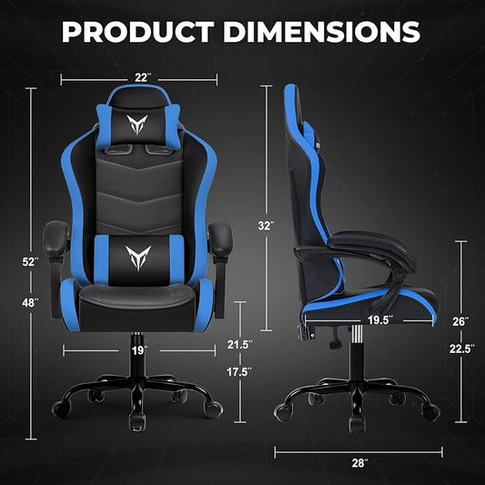 GTPLAYER Gaming Chair for Adults, Big and Tall 300LBS Heavy Duty Office Chair, Ergonomic High Back Lumbar Support and Wide Comfy Cushion with Linkage Armrests for Home Office, Blue