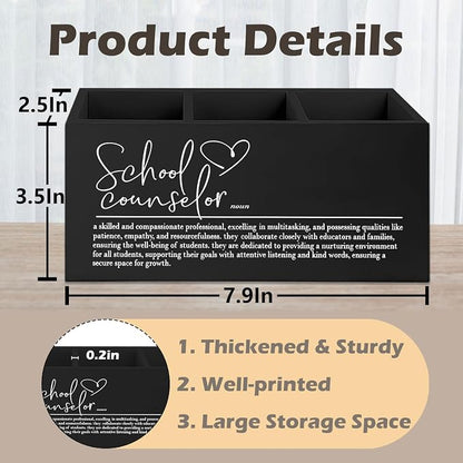 School Counselor Gifts Black Wooden Pen Pencil Holder for Desk, Appreciation Gifts for School Counselor Wood Makeup Brush Toothbrush Holder Organizer for Guidance Counseling Office