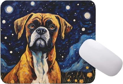 Tubbie Prints Starry Night Boxer Dog Mouse Pad for Home Office Gaming Working Desk Computer Desktop Accessories Non-Slip Rubber Mouse Pad for Dog Lovers (Boxer)