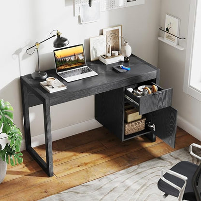 Giantex Computer Desk with Drawer & Storage Cabinet, Wooden Home Office Desk, Modern Executive Laptop PC Table Computer Workstation, Study Writing Desk for Home Office, Bedroom, Living Room