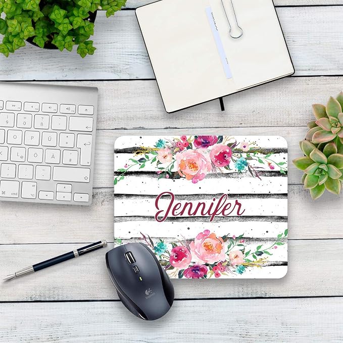 Floral mouse pad Personalized Floral Office decor desk accessory gift for co-worker appreciation Cloth Mousepad shiplap