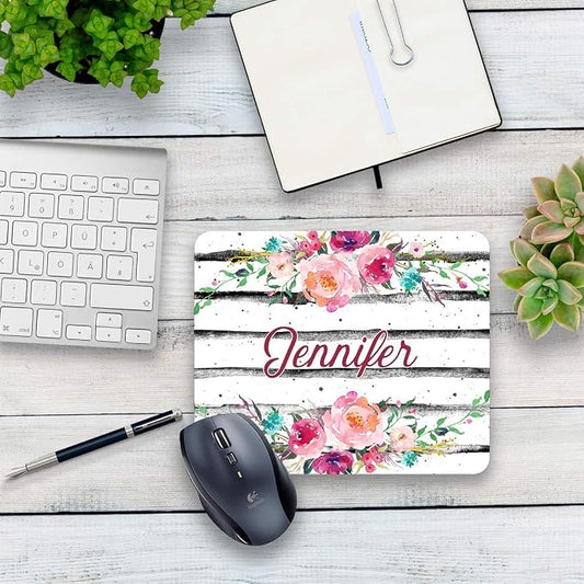 Floral mouse pad Personalized Floral Office decor desk accessory gift for co-worker appreciation Cloth Mousepad shiplap