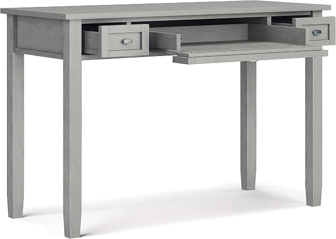 SIMPLIHOME Warm Shaker Desk - 48 Inch Wide Solid Wood Writing Desk in Fog Grey, Transitional Home Office Computer Table for Workspace or Study with Flip-Down Keyboard Tray and 2 Drawers