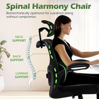 AreShark Office Chair Ergonomic Desk Chairs with Adjustable Lumbar Support& Headrest Hanger, High Back Breathable Mesh Chair with Wheels, Rolling Swivel Comfy Task Computer Chair for Home Work Gaming