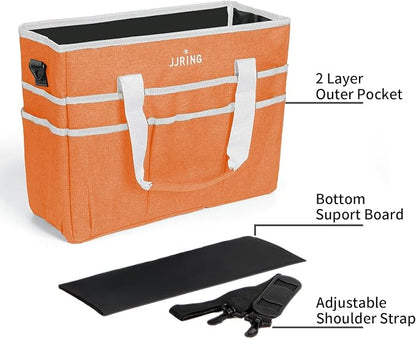 JJRING Craft Organizer Tote Bag, Large Art Storage Caddy with Multiple Pockets, Orange Sewing Bag for Art, Craft, Scrapbooking, School, Medical, and Office Supplies Storage
