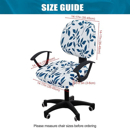 Smiry Stretch Printed Office Computer Chair Covers, Universal Washable Removable Desk Rotating Chair Slipcovers Protector, Seat + Backrest Cover - Teal and White
