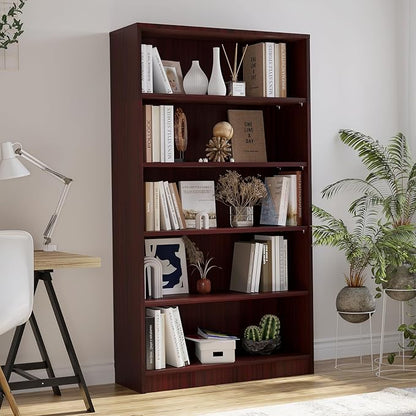 Farini 60 Inch Tall Bookcase,5 Shelf Bookshelves,Adjustable Bookshelf for Home Office,Mahogany