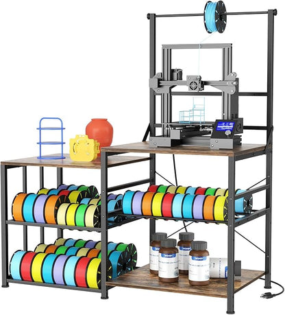 Aquzee 3D Printer Table with Filament Storage, W51*D23.6 3D Printer Stand, Heavy Duty 3D-Printer Storage Rack, 1 Power Outlet 3D-Printing Desk Office Workshop Studio, for 3dPrinter Accessories