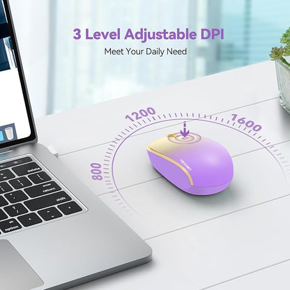 TECKNET Wireless Mouse, 2.4G Quiet Computer Mouse with USB Receiver, 4 Buttons Portable Cordless Mice for Chromebook, Laptop, PC, Mac, 800/1200/1600 DPI - Pink-Yellow Gradient