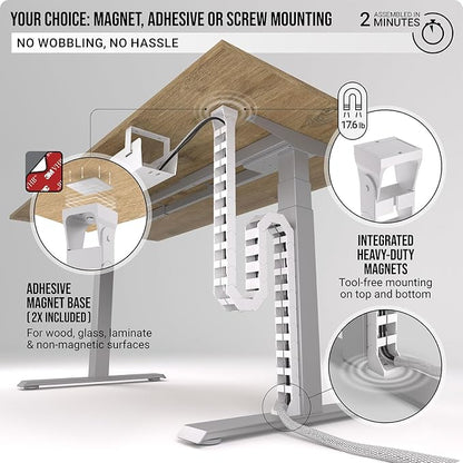 Ultimate Setup Under Desk Cable Management Vertebrae - Perfect for Sit Stand Desk - White, 133 cm